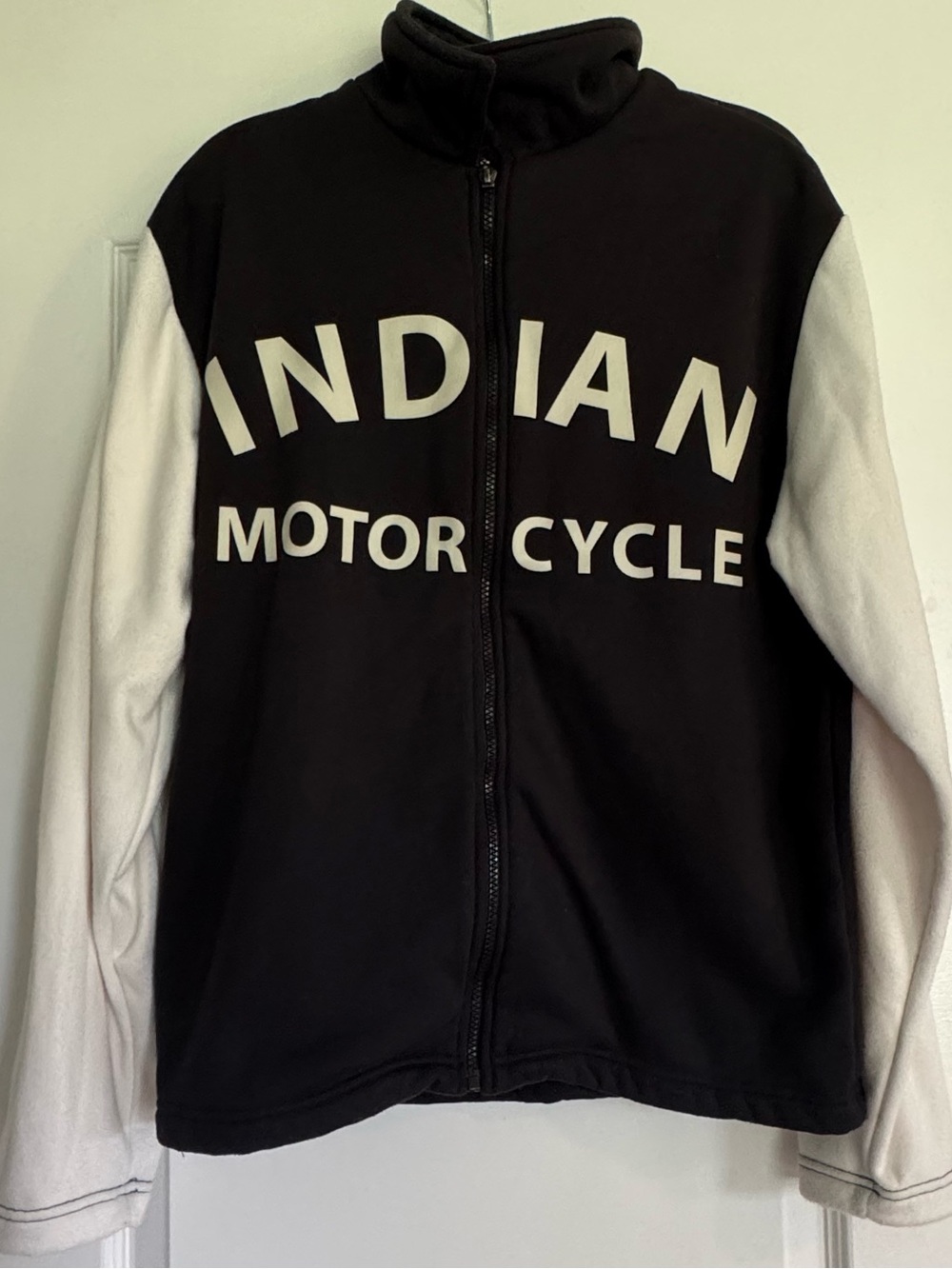 Indian Motorcycle Full Zip Fleece Jacket Small Black Cream Biker Spellout